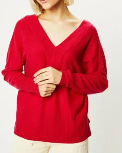 Pull 100% Cachemire Frani col V rose foncé-Galeries Lafayette Clearance