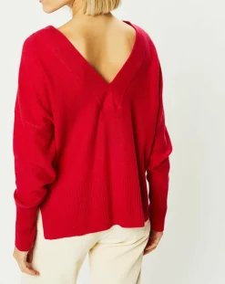 Pull 100% Cachemire Frani col V rose foncé-Galeries Lafayette Clearance