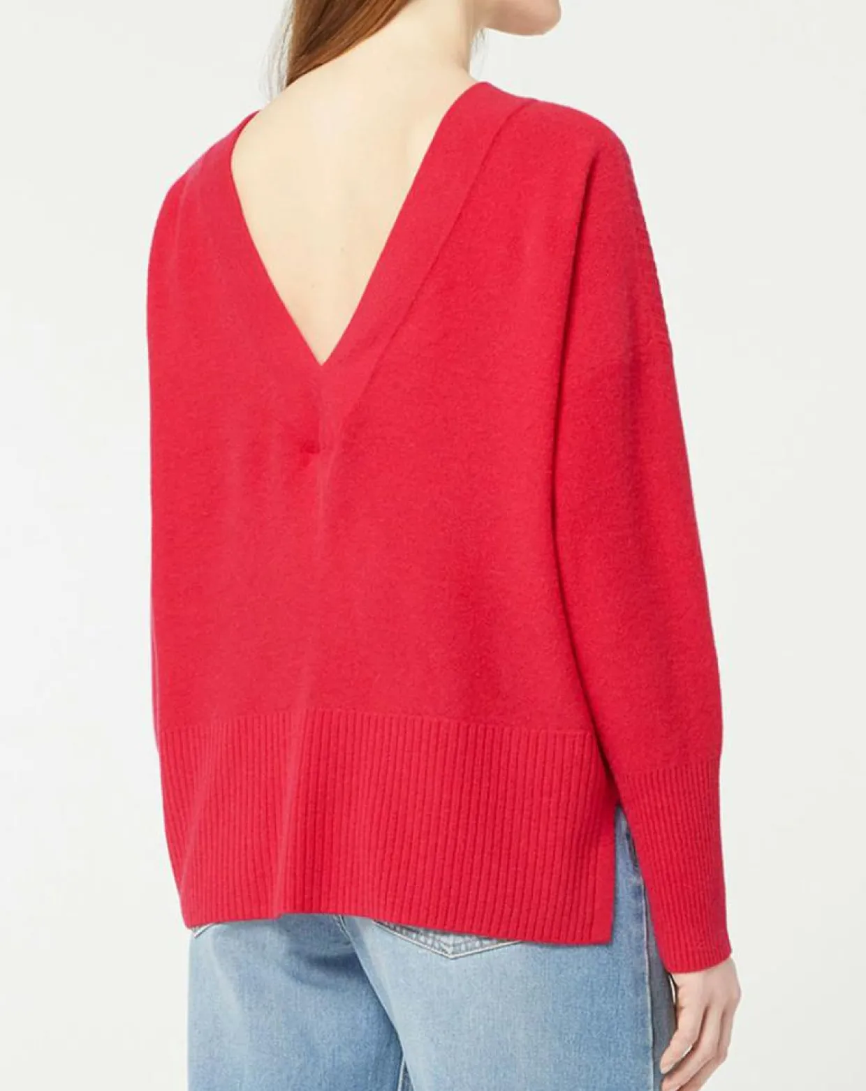Pull 100% Cachemire Frani col V rose foncé-Galeries Lafayette Clearance