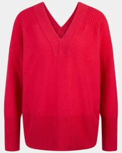 Pull 100% Cachemire Frani col V rose foncé-Galeries Lafayette Clearance