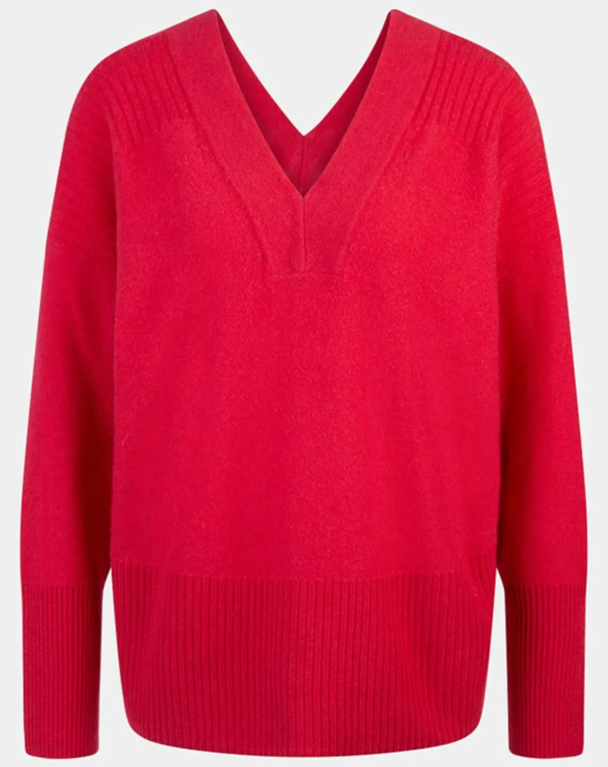 Pull 100% Cachemire Frani col V rose foncé-Galeries Lafayette Clearance
