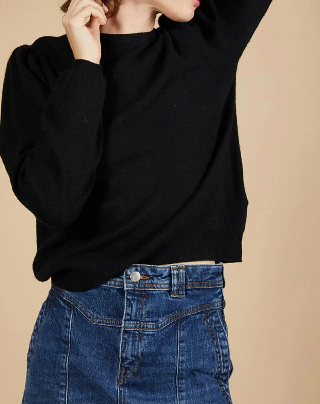 Femme Cashmere Tribu Pulls^Pull 100% Cachemire Ines col rond tressé noir