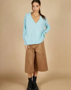 Pull 100% Cachemire Iris Col V profond oversize océan-Cashmere Tribu Outlet