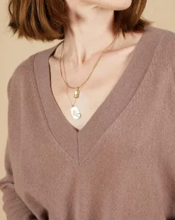 Pull 100% Cachemire Iris Col V profond oversize taupe-Cashmere Tribu Outlet