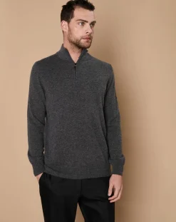 Homme Oscar et Louise Pulls^Pull 100% Cachemire John col camionneur gris anthracite/marine