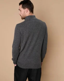 Homme Oscar et Louise Pulls^Pull 100% Cachemire John col camionneur gris anthracite/marine