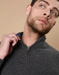 Homme Oscar et Louise Pulls^Pull 100% Cachemire John col camionneur gris anthracite/marine