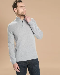 Homme Oscar et Louise Pulls^Pull 100% Cachemire Jules col camionneur gris clair
