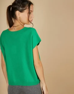 Pull 100% Cachemire Laurène manches courtes émeraude-Cashmere Tribu Hot