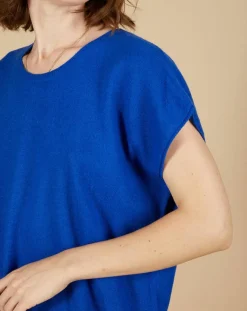 Femme Cashmere Tribu Pulls^Pull 100% Cachemire Laurène manches courtes bleu électrique