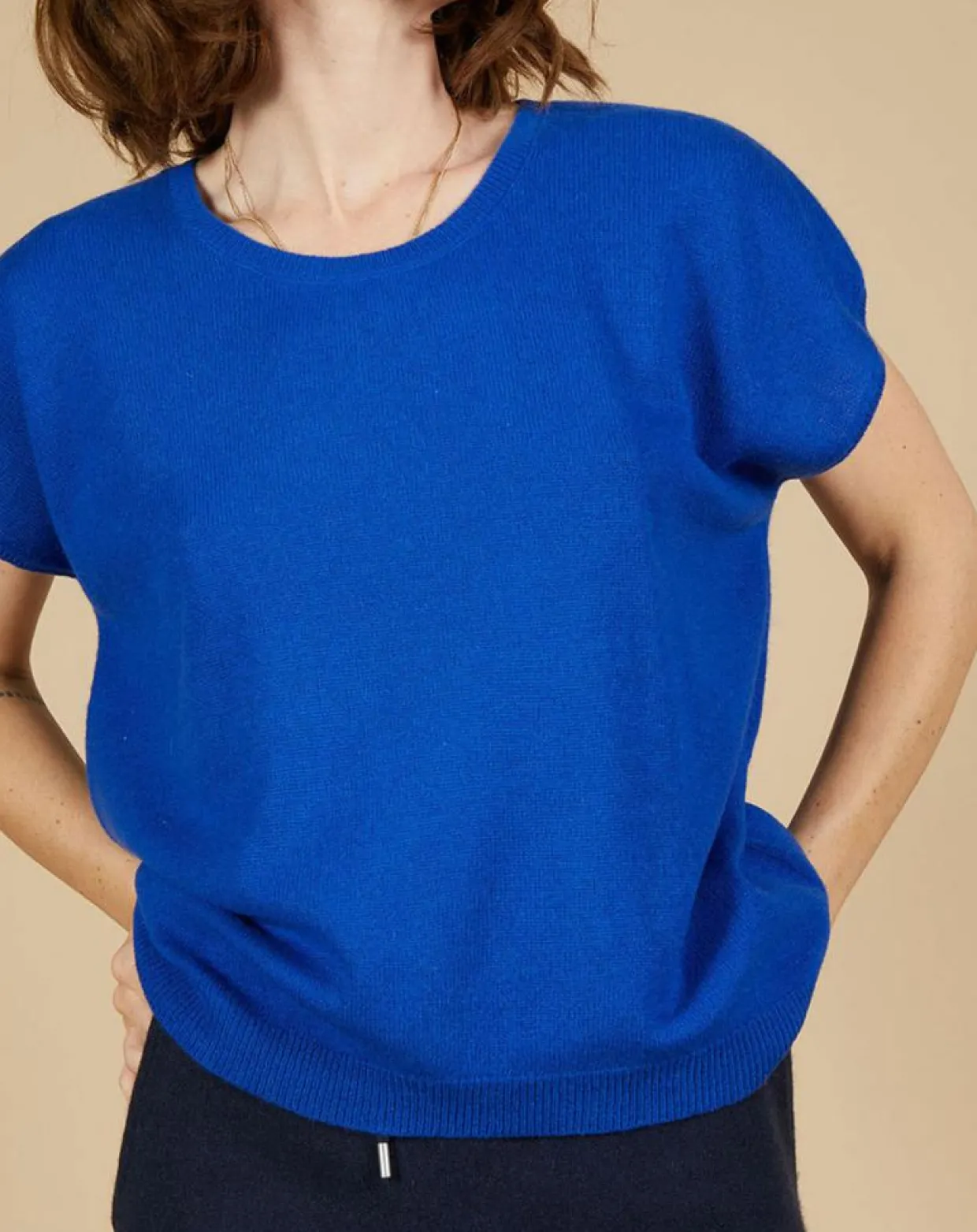 Femme Cashmere Tribu Pulls^Pull 100% Cachemire Laurène manches courtes bleu électrique