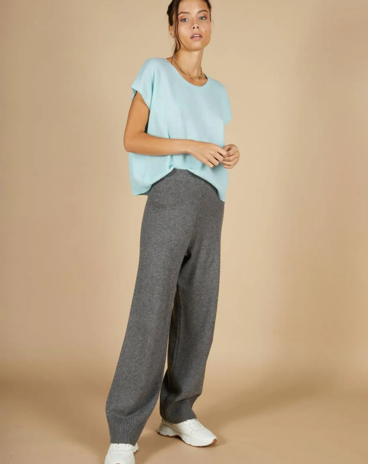 Pull 100% Cachemire Laurène manches courtes bleu océan-Cashmere Tribu Hot