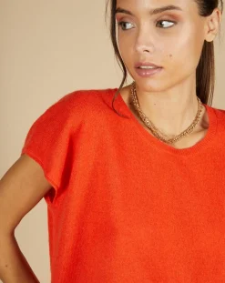 Pull 100% Cachemire Laurène manches courtes orange-Cashmere Tribu New