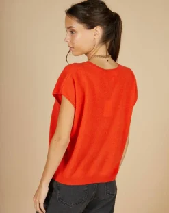 Pull 100% Cachemire Laurène manches courtes orange-Cashmere Tribu New