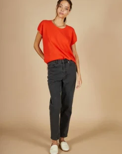 Pull 100% Cachemire Laurène manches courtes orange-Cashmere Tribu New