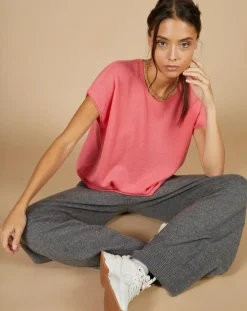 Pull 100% Cachemire Laurène manches courtes rose-Cashmere Tribu Outlet