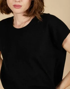 Pull 100% Cachemire Laurène manches courtes noir-Cashmere Tribu Outlet