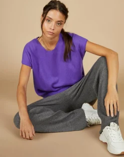 Femme Cashmere Tribu Pulls^Pull 100% Cachemire Laurène manches courtes violet