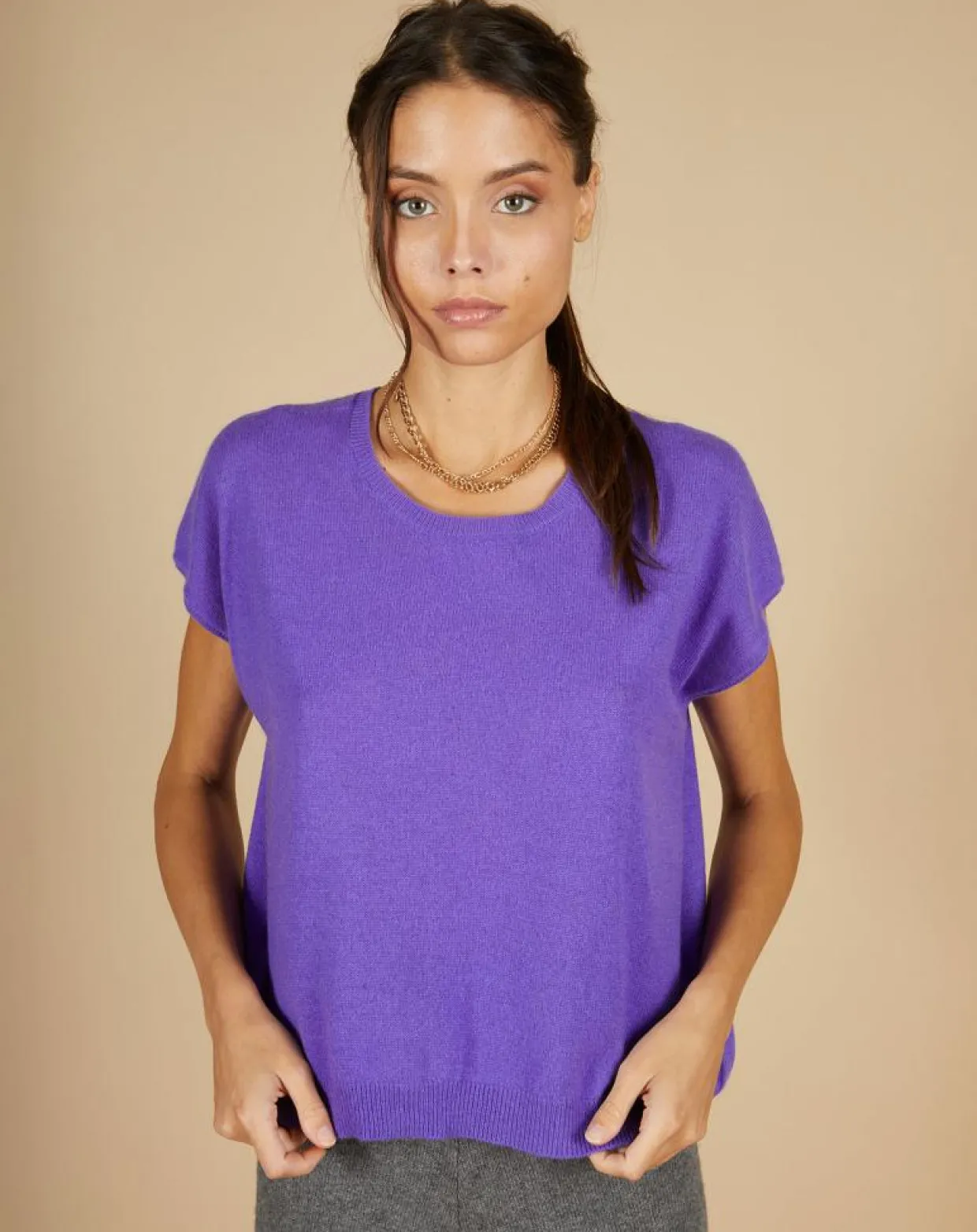 Femme Cashmere Tribu Pulls^Pull 100% Cachemire Laurène manches courtes violet