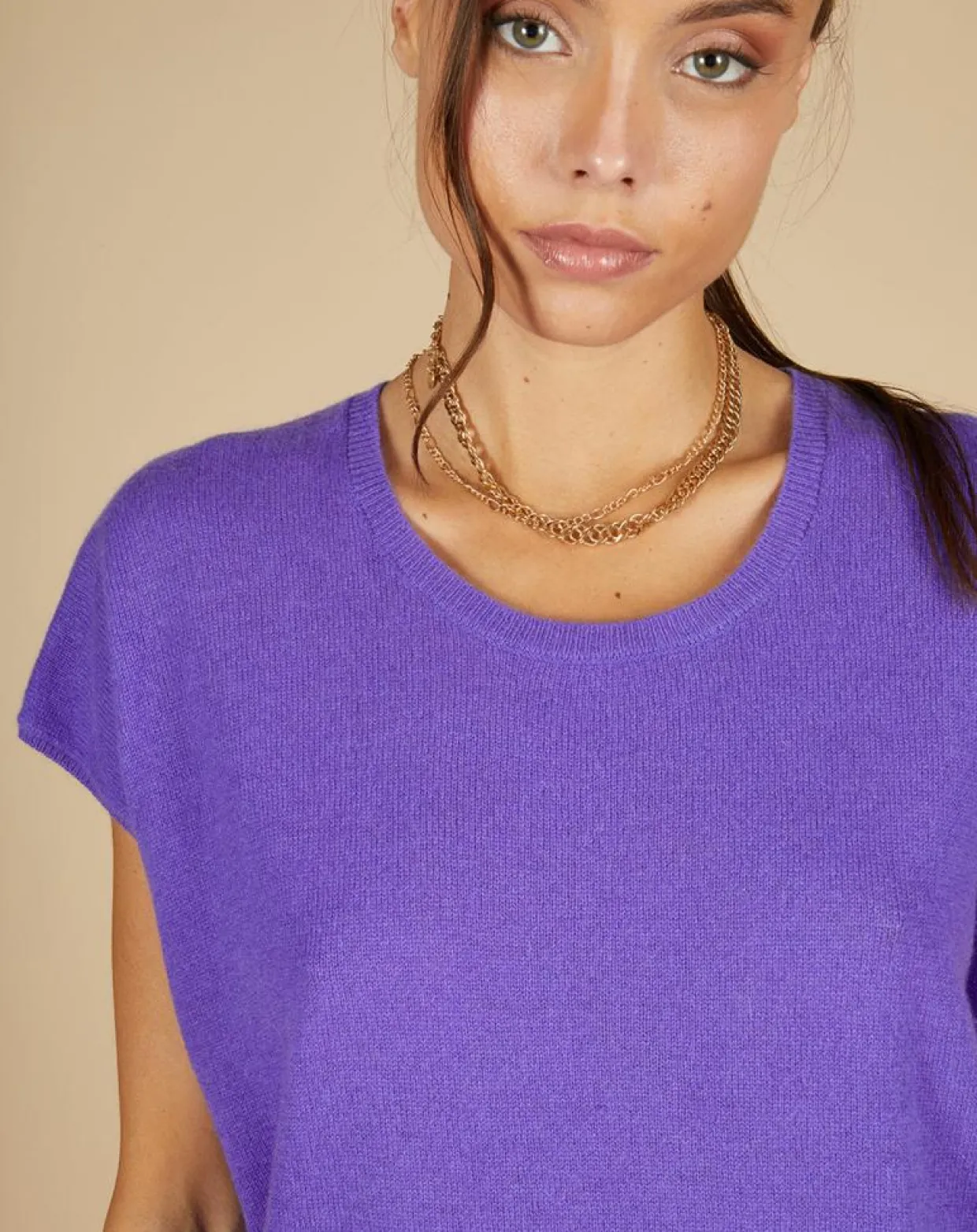 Femme Cashmere Tribu Pulls^Pull 100% Cachemire Laurène manches courtes violet