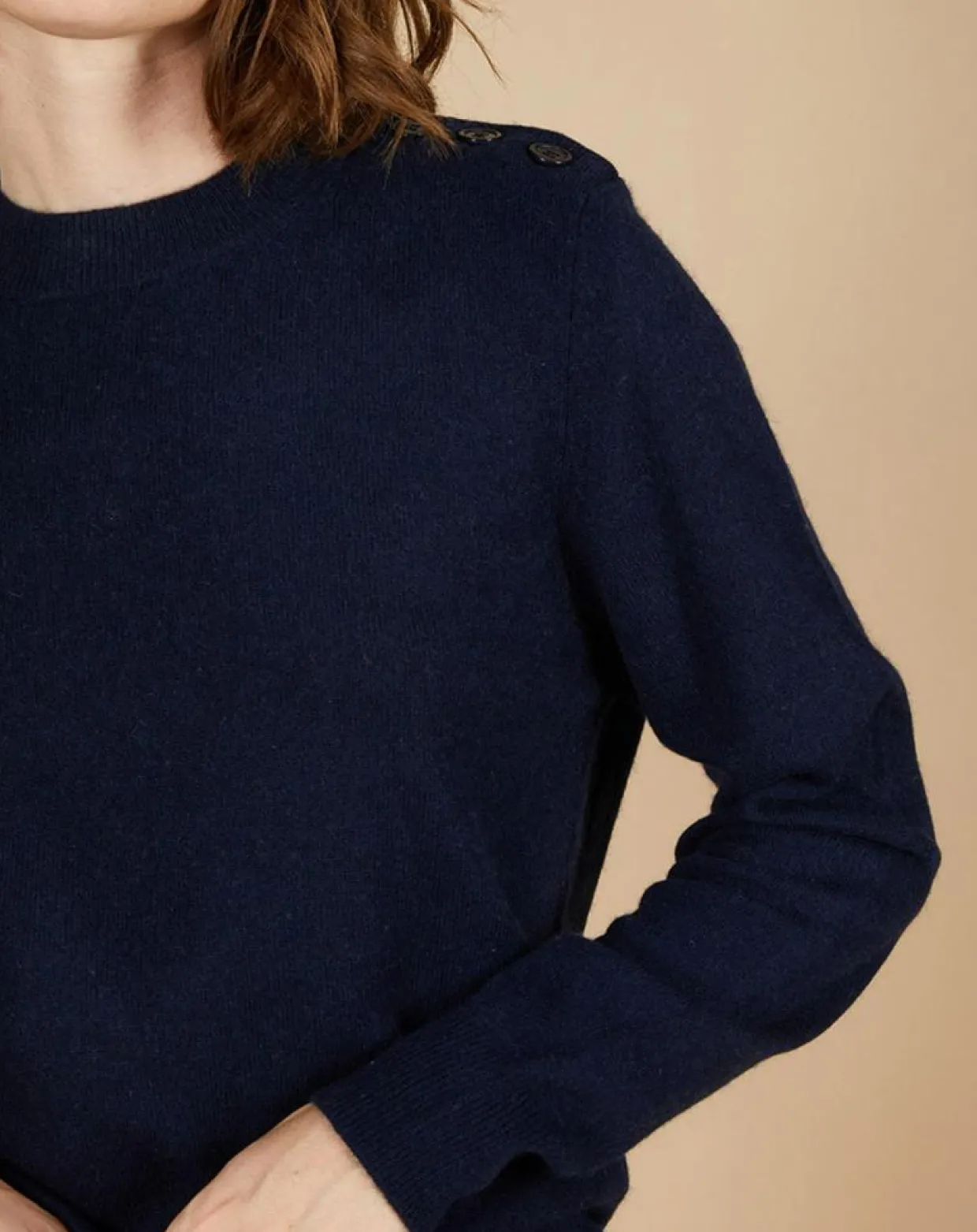 Femme Cashmere Tribu Pulls^Pull 100% Cachemire Louizon col rond 3 boutons épaule bleu nuit