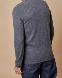 Homme Oscar et Louise Pulls^Pull 100% Cachemire Lucien col V gris foncé
