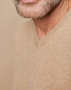 Homme Oscar et Louise Pulls^Pull 100% Cachemire Lucien col V beige