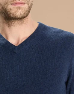 Homme Oscar et Louise Pulls^Pull 100% Cachemire Lucien col V bleu marine