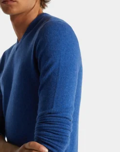 Pull 100% Cachemire Machve col V bleu-Galeries Lafayette Discount
