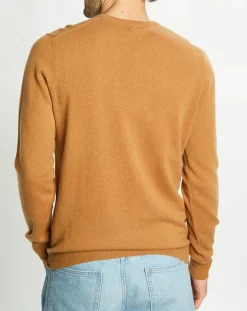 Pull 100% Cachemire Machve col V caramel-Galeries Lafayette New