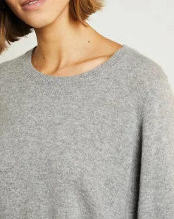 Pull 100% Cachemire Manches Ballon Angelina Col rond gris chiné clair-Miss Cashmere