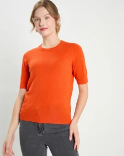 Pull 100% Cachemire manches courtes Difi orange-Galeries Lafayette Discount
