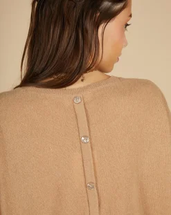 Femme Cashmere Tribu Pulls^Pull 100% Cachemire manches courtes Charline boutons au dos camel