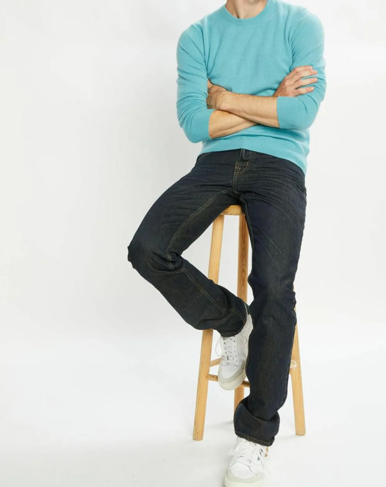 Homme Galeries Lafayette Pulls^Pull 100% Cachemire Nachron col ras du cou bleu