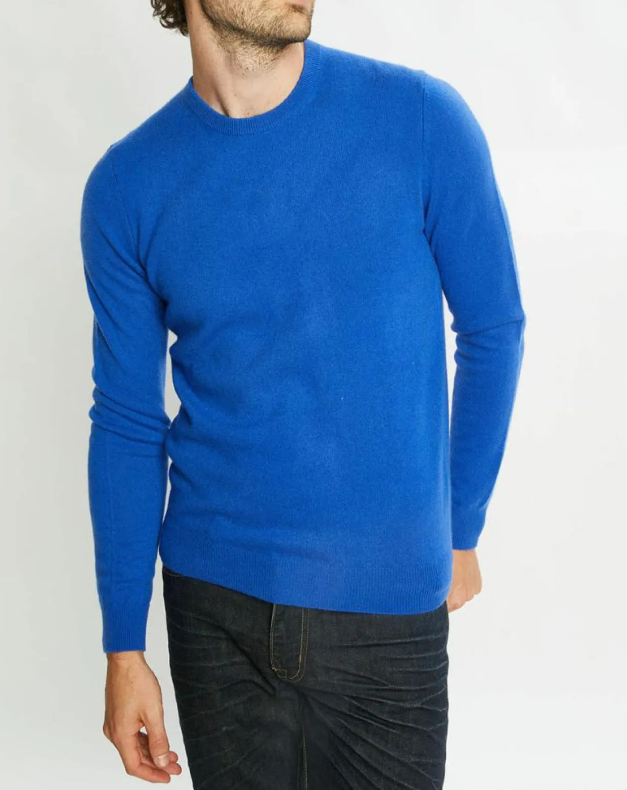 Pull 100% Cachemire Nachron col ras du cou bleu électrique-Galeries Lafayette Best