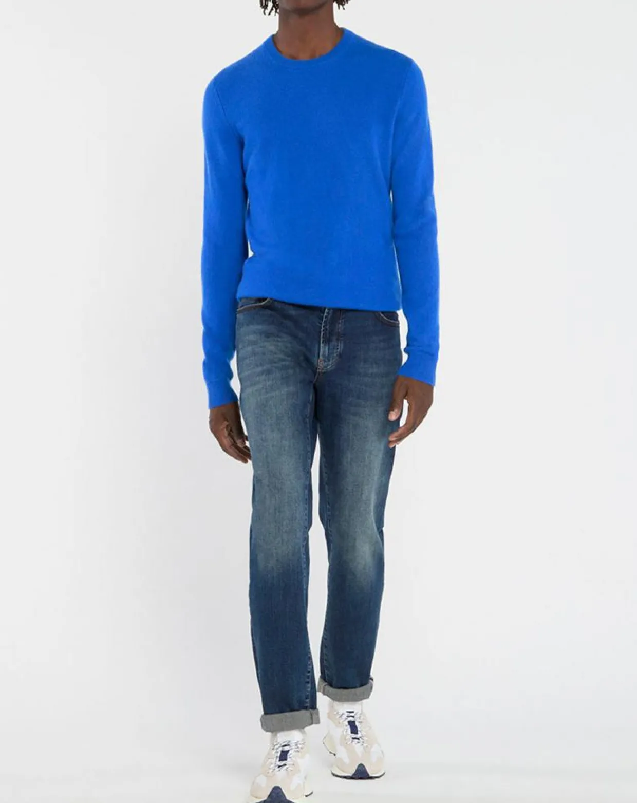 Pull 100% Cachemire Nachron col ras du cou bleu électrique-Galeries Lafayette Best