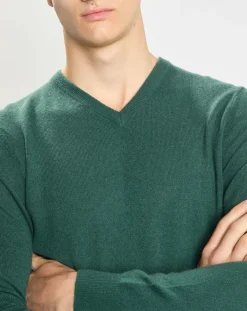 Pull 100% Cachemire Nachve col V vert foncé-Galeries Lafayette Clearance