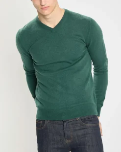 Pull 100% Cachemire Nachve col V vert foncé-Galeries Lafayette Clearance