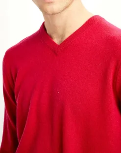 Homme Galeries Lafayette Pulls^Pull 100% Cachemire Nachve col V rouge clair