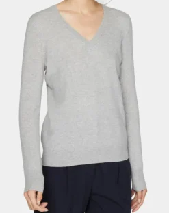 Pull 100% Cachemire Nocon col V gris clair-Galeries Lafayette New