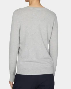 Pull 100% Cachemire Nocon col V gris clair-Galeries Lafayette New