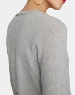 Pull 100% Cachemire Nocon col V gris clair-Galeries Lafayette New