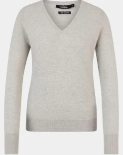 Pull 100% Cachemire Nocon col V gris clair-Galeries Lafayette New