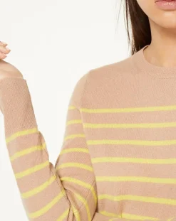 Pull 100% Cachemire Yabrir col rond beige/jaune-Galeries Lafayette Best