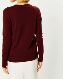 Pull 100% Cachemire Yocon col V rouge foncé-Galeries Lafayette Sale