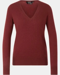 Pull 100% Cachemire Yocon col V rouge foncé-Galeries Lafayette Sale