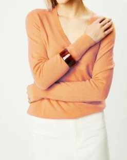 Pull 100% Cachemire Yocon col V orange-Galeries Lafayette Best