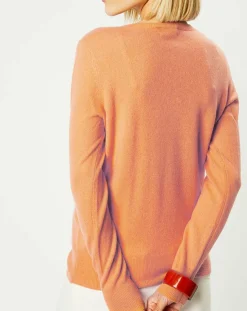 Pull 100% Cachemire Yocon col V orange-Galeries Lafayette Best