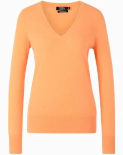 Pull 100% Cachemire Yocon col V orange-Galeries Lafayette Best