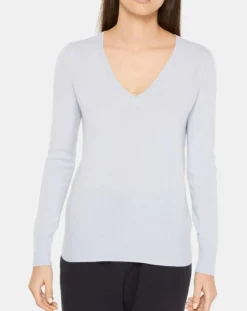 Pull 100% Cachemire Yocon col V bleu clair-Galeries Lafayette Best